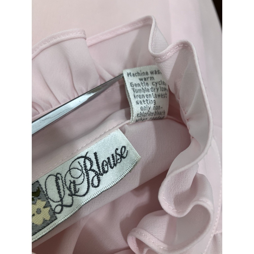VTG La Blouse 80s Pink Button Up Ruffled Short Sleeve Women's Small Coquette - Picture 10 of 11
